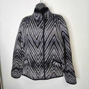 MISSONI Wool Mohair Chevron Jacket Women's Sz M Neutral Grey Quiet Luxury Design